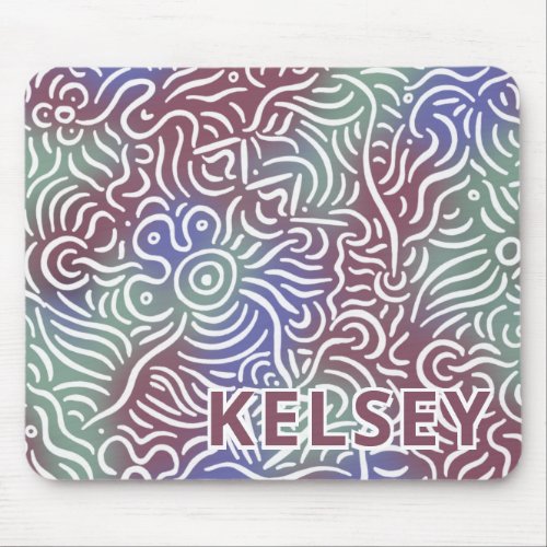 Monogrammed Minimal Line Art Colorful Mouse Pad