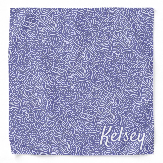 Monogrammed Minimal Line Art Colorful Purple Banda Bandana (Front)