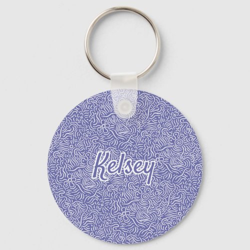 Monogrammed Minimal Line Art Colorful Purple Keychain
