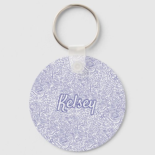 Monogrammed Minimal Line Art Colorful Purple Keychain