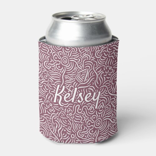 Monogrammed Minimal Line Art Colorful Red Can Cool Can Cooler