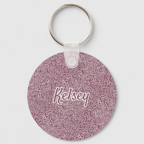 Monogrammed Minimal Line Art Colorful Red Keychain