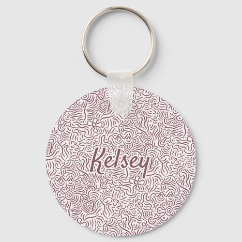 Monogrammed Minimal Line Art Colorful Red Keychain