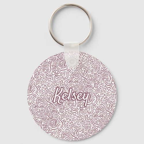 Monogrammed Minimal Line Art Colorful Red Keychain