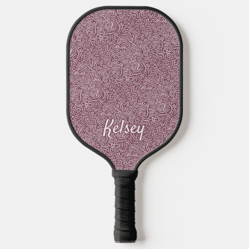 Monogrammed Minimal Line Art Colorful Red Pickleball Paddle