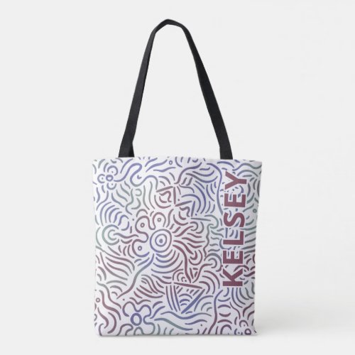 Monogrammed Minimal Line Art Colorful Tote Bag