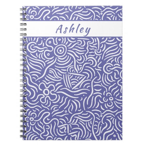 Monogrammed Minimal Line Art Purple Notebook