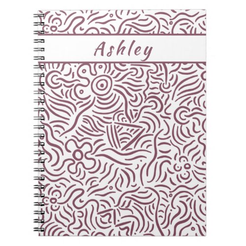 Monogrammed Minimal Line Art Red Rose Notebook