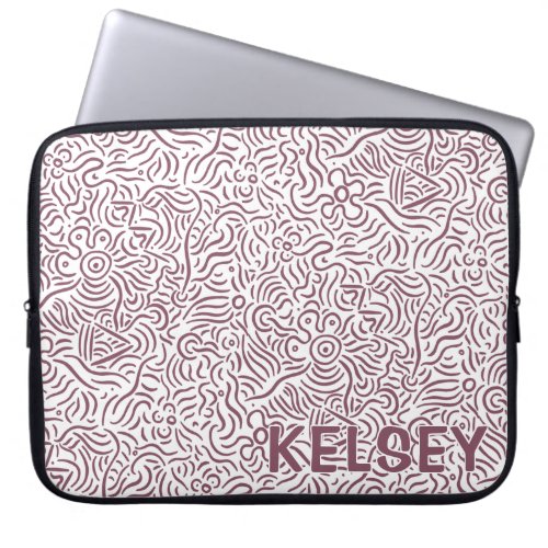 Monogrammed Minimal Line Art Rose Red Laptop Sleeve