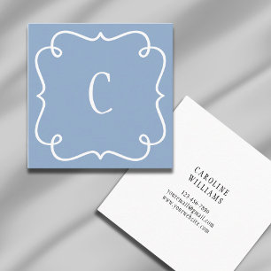 Monogrammed Minimal Trendy Unique Feminine Blue Square Business Card