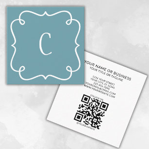 Monogrammed Minimal Trendy Unique Teal QR Code Square Business Card