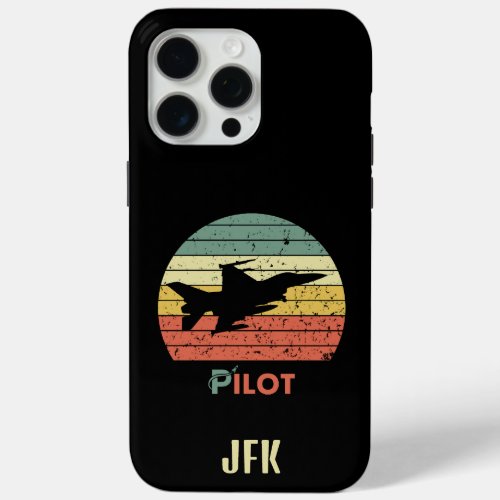 Monogrammed MinimalistAirplaneRetro Pilot iPhone 15 Pro Max Case