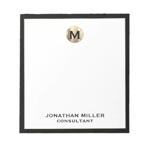 Monogrammed Minimalist Black and Gold Notepad