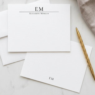 Monogrammed Minimalist Elegant Simple Black White Note Card
