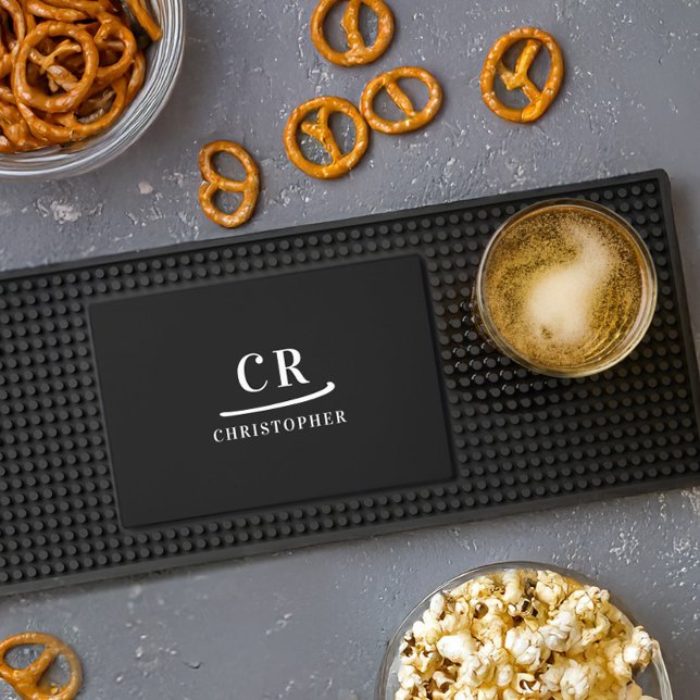 Monogrammed Minimalist Name Initials Black & White Bar Mat (Creator Uploaded)