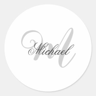 Monogrammed Minimalist Plain Modern Classic Round Sticker