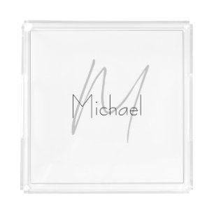 Monogrammed Minimalist Plain Modern Name Acrylic Tray