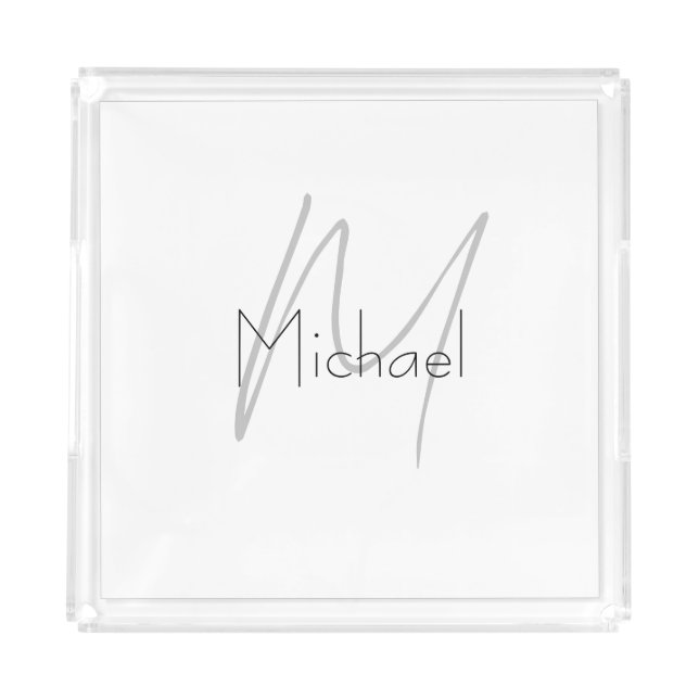 Monogrammed Minimalist Plain Modern Name Acrylic Tray (Front)