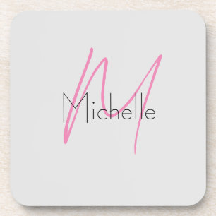 Monogrammed Minimalist Plain Modern Name Beverage Coaster