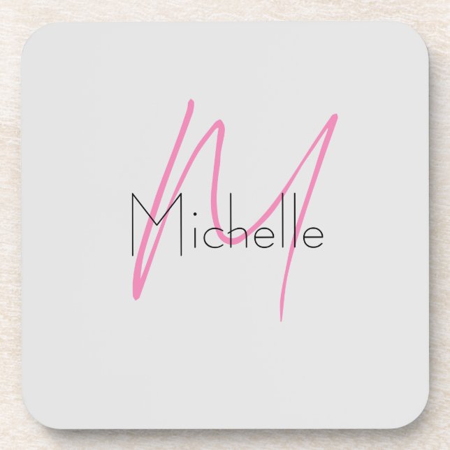 Monogrammed Minimalist Plain Modern Name Beverage Coaster (Front)