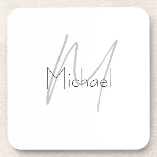Monogrammed Minimalist Plain Modern Name Beverage Coaster