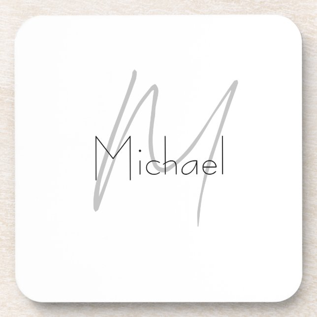 Monogrammed Minimalist Plain Modern Name Beverage Coaster (Front)