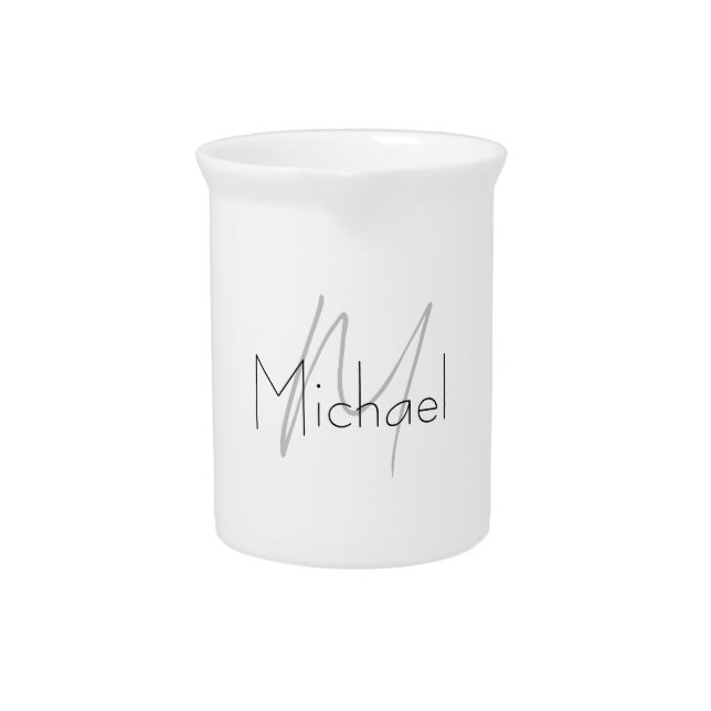 Monogrammed Minimalist Plain Modern Name Beverage Pitcher (Front)