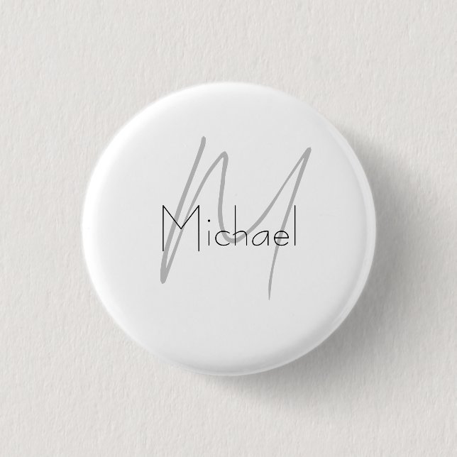 Monogrammed Minimalist Plain Modern Name Button (Front)