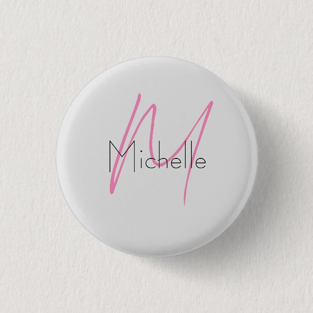 Monogrammed Minimalist Plain Modern Name Button (Front)