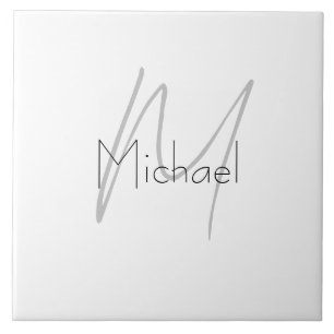 Monogrammed Minimalist Plain Modern Name Ceramic Tile