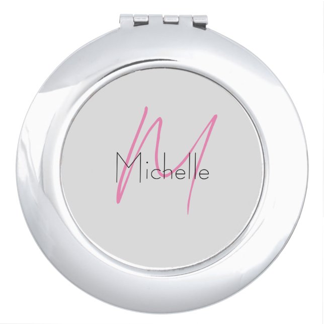 Monogrammed Minimalist Plain Modern Name Compact Mirror (Front)