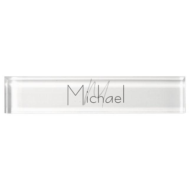 Monogrammed Minimalist Plain Modern Name Desk Name Plate (Front)
