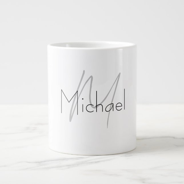 Monogrammed Minimalist Plain Modern Name Giant Coffee Mug (Front)