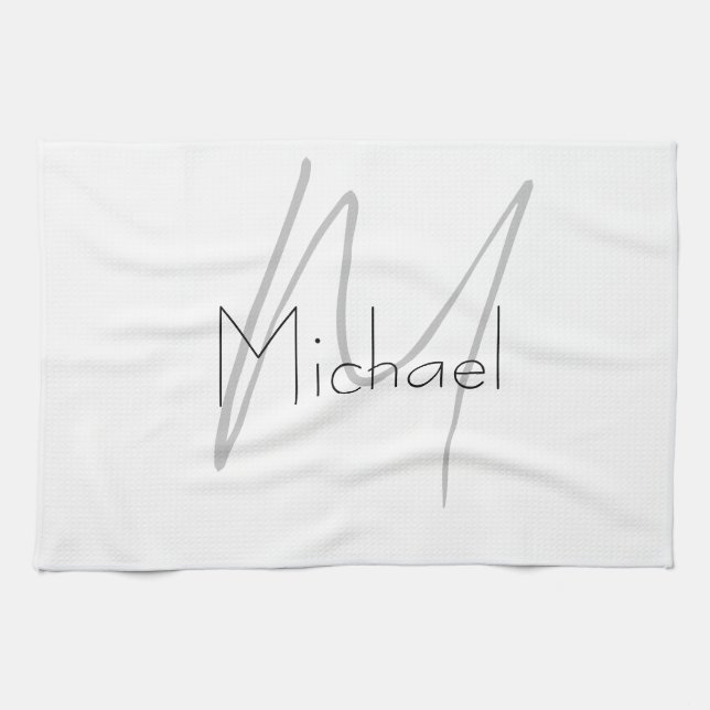 Monogrammed Minimalist Plain Modern Name Kitchen Towel (Horizontal)