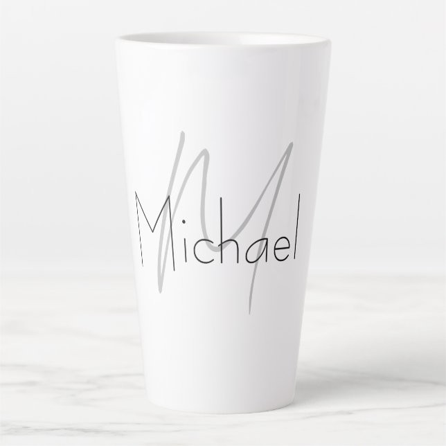 Monogrammed Minimalist Plain Modern Name Latte Mug (Front)