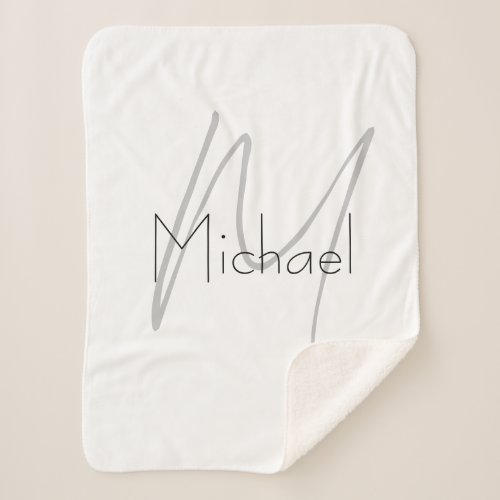 Monogrammed Minimalist Plain Modern Name Sherpa Blanket