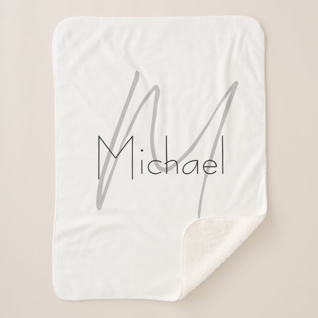 Monogrammed Minimalist Plain Modern Name Sherpa Blanket (Front)