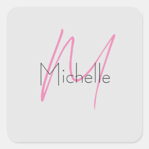 Monogrammed Minimalist Plain Modern Name Square Sticker
