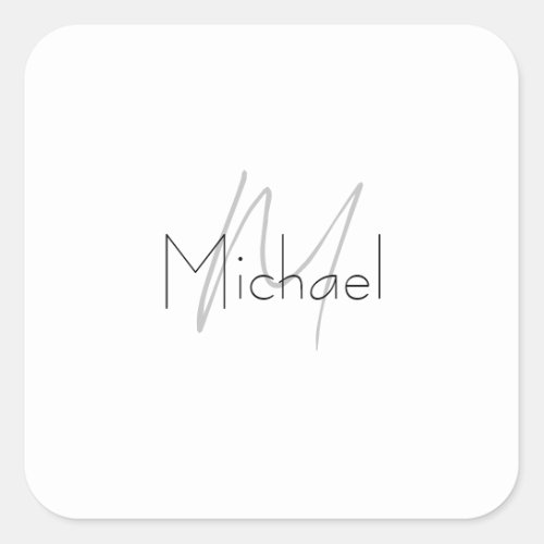 Monogrammed Minimalist Plain Modern Name Square Sticker