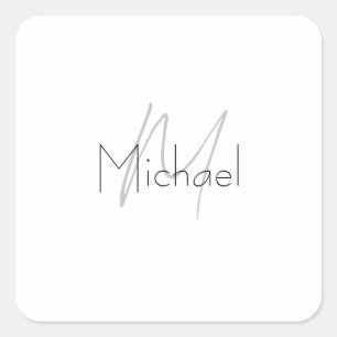 Monogrammed Minimalist Plain Modern Name Square Sticker