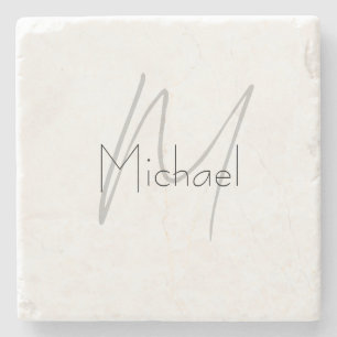 Monogrammed Minimalist Plain Modern Name Stone Coaster