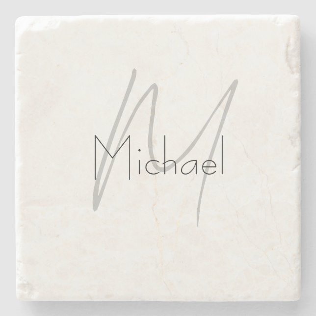 Monogrammed Minimalist Plain Modern Name Stone Coaster (Front)