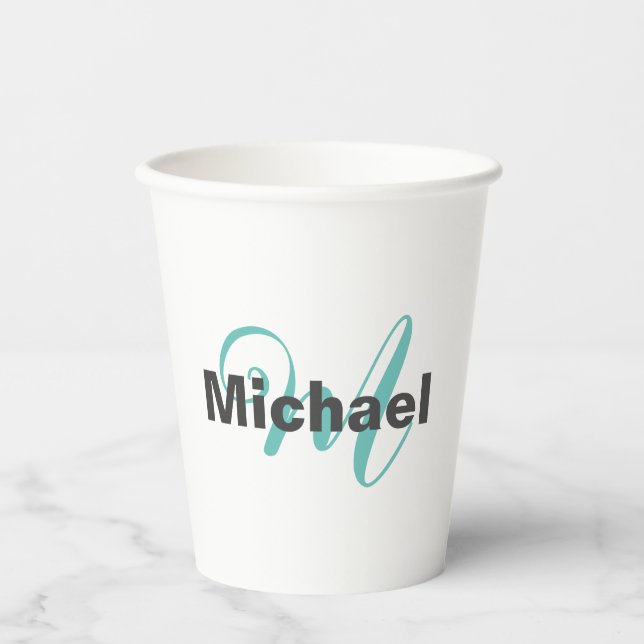 Monogrammed Minimalist Plain Modern Paper Cups (Front)