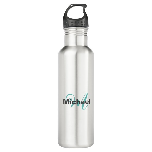 Monogrammed Minimalist Plain Modern Stainless Steel Water Bottle (Front)