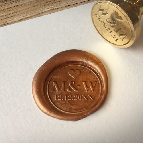 Monogrammed Minimalist wedding invites heart  Wax Seal Stamp