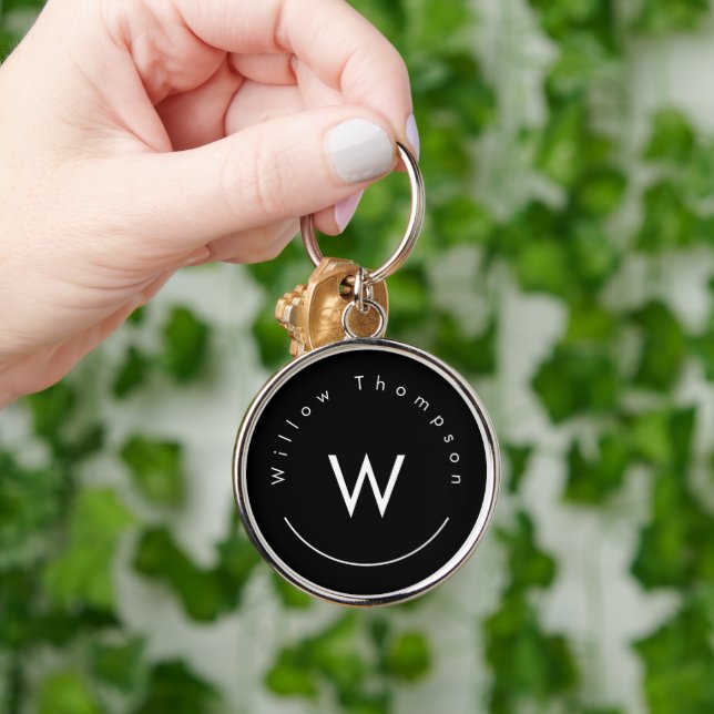 Monogrammed Minimalistic Modern Black Keychain (Hand)
