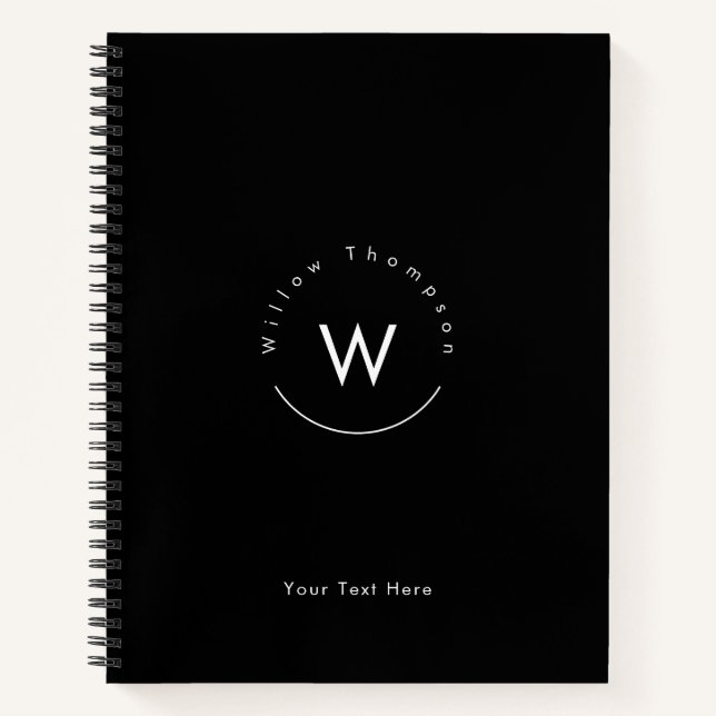 Monogrammed Minimalistic Modern Black Notebook (Front)