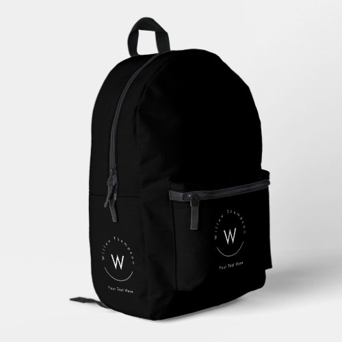 Monogrammed Minimalistic Modern Black Printed Backpack
