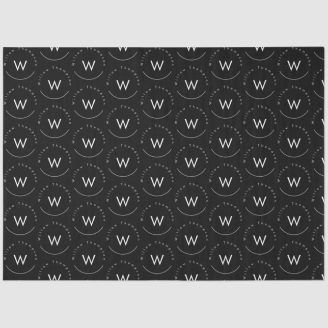 Monogrammed Minimalistic Modern Black Tissue Paper (Front)