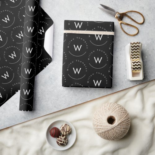 Monogrammed Minimalistic Modern Black Wrapping Paper